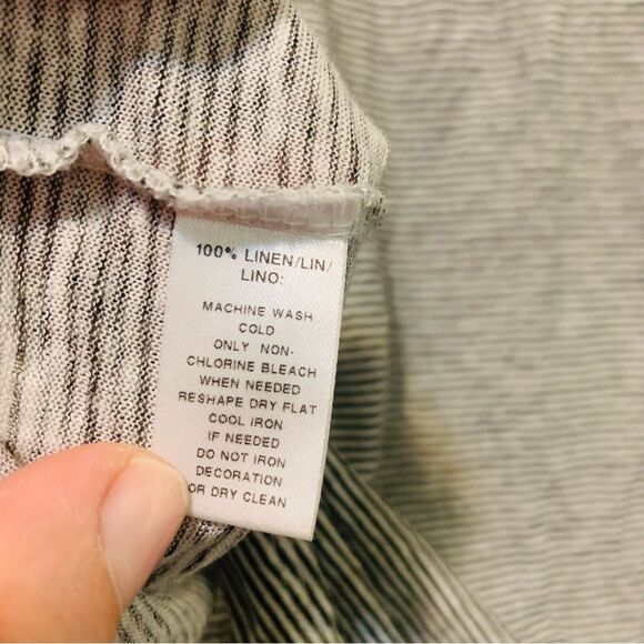 LOFT Women's Striped Black White Linen Tee Shirt size large - Picture 4 of 5